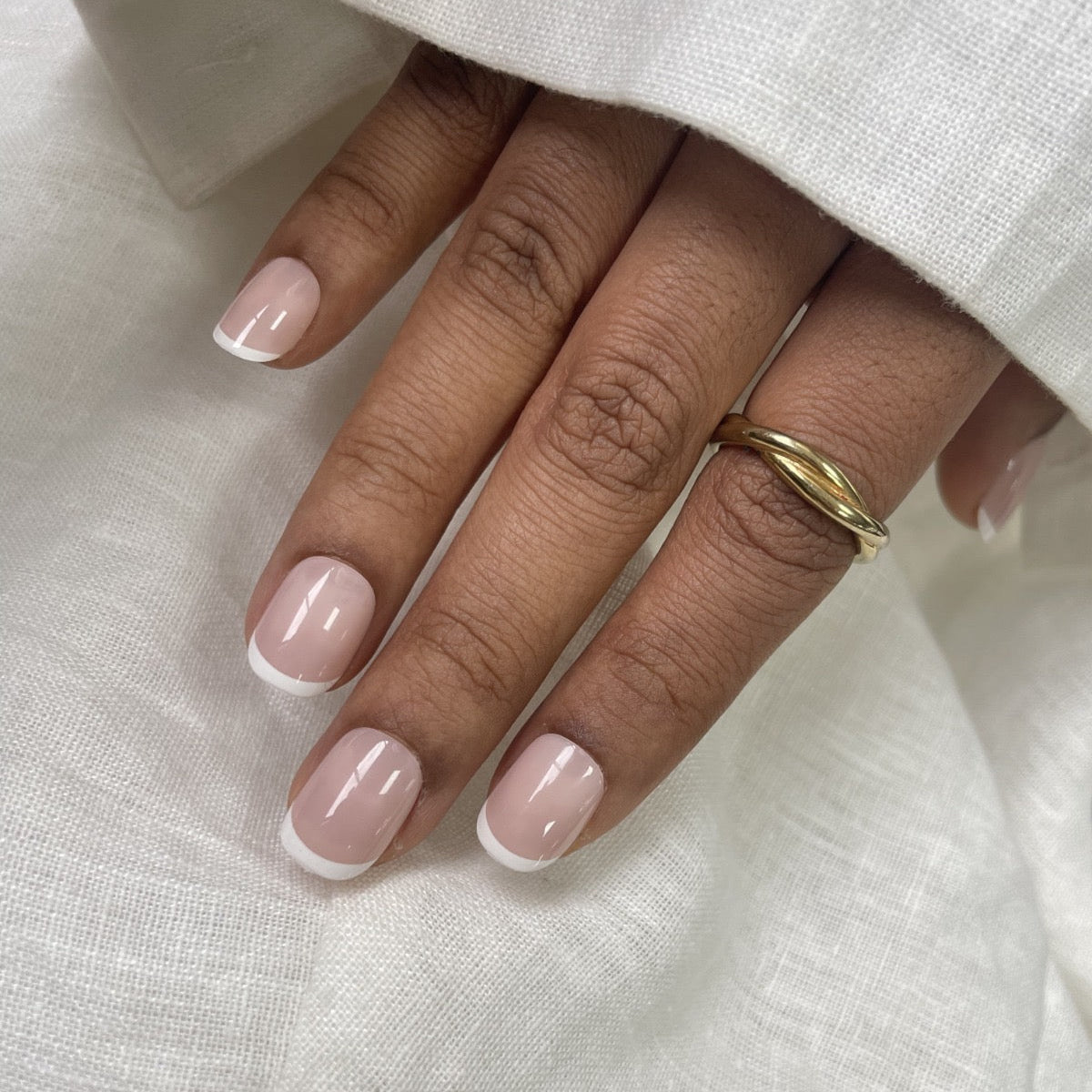 Light French Square press-on nails with soft white tips and a natural square shape finish manicure in beirut
