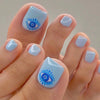 Light blue evil eye press-on toenails with glossy finish – Blue Charm pedicure set by Impress Me