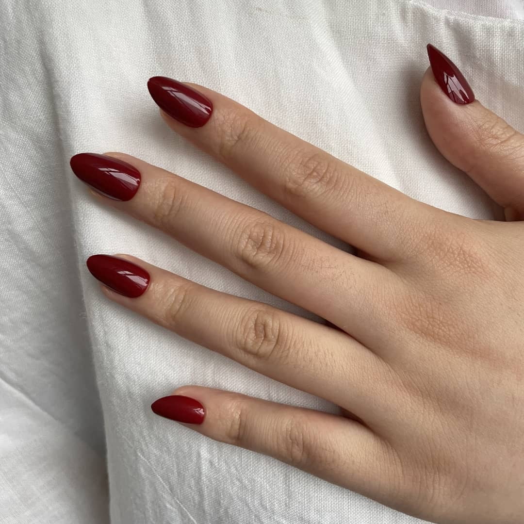 Cherry red almond press-on nails with glossy finish – Impress Me Lebanon