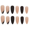 Full set of matte black and nude press-on nails with sleek gold detailing for a chic, high-quality look