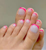 Glossy press-on toenails with hot pink French tips and a nude base – Hot Tips pedicure by Impress Me