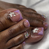 Lilac French press-on toenails with silver butterfly charms and multicolor rhinestones – Lilac Luxe pedicure set by Impress Me