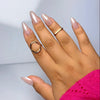 Nude chrome press-on nails with glossy finish in Lebanon